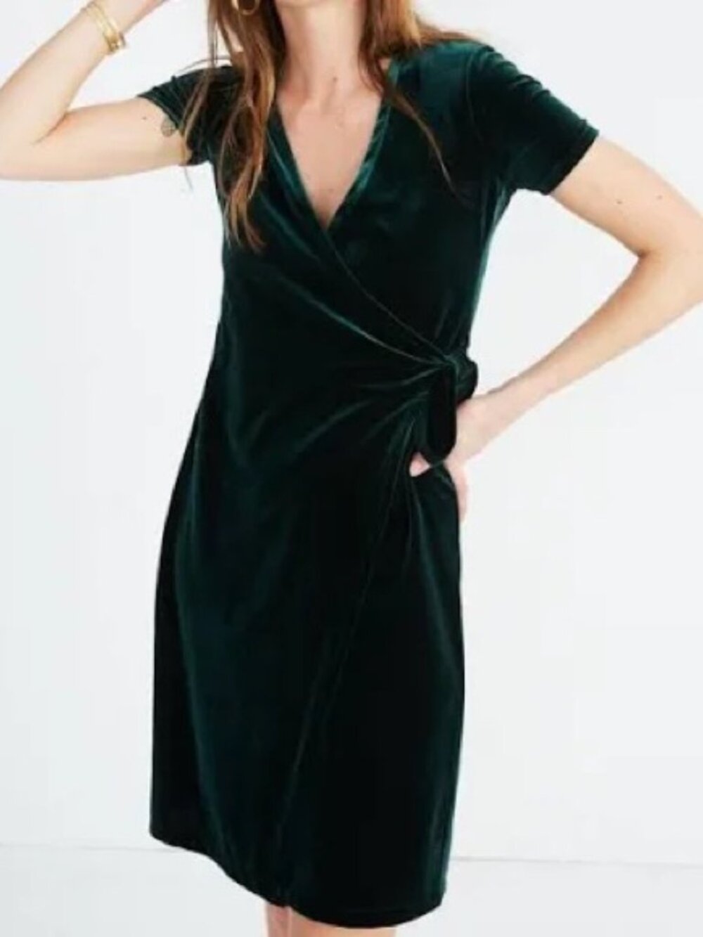 MADEWELL XS Green Velvet Wrap Dress